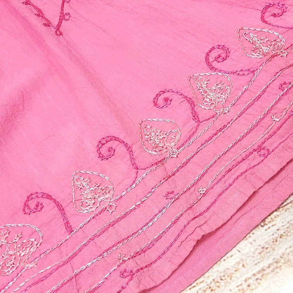Embroidery Pink Summer Tunic Women's Shirt Tunic Top Dress Kurta 100% Cotton L - Picture 11 of 16
